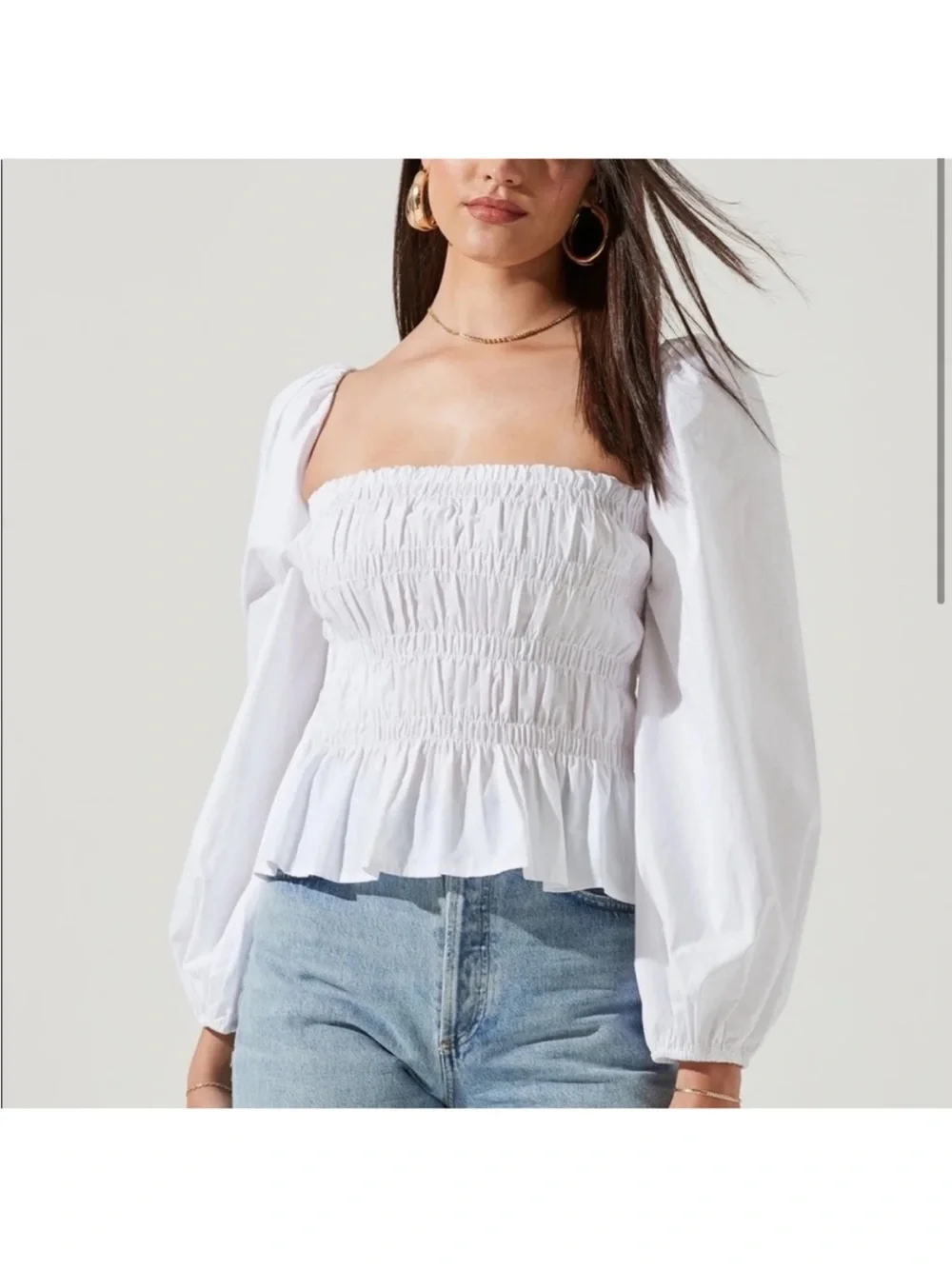 Astr Black Smocked Peplum Puff-Sleeve Top